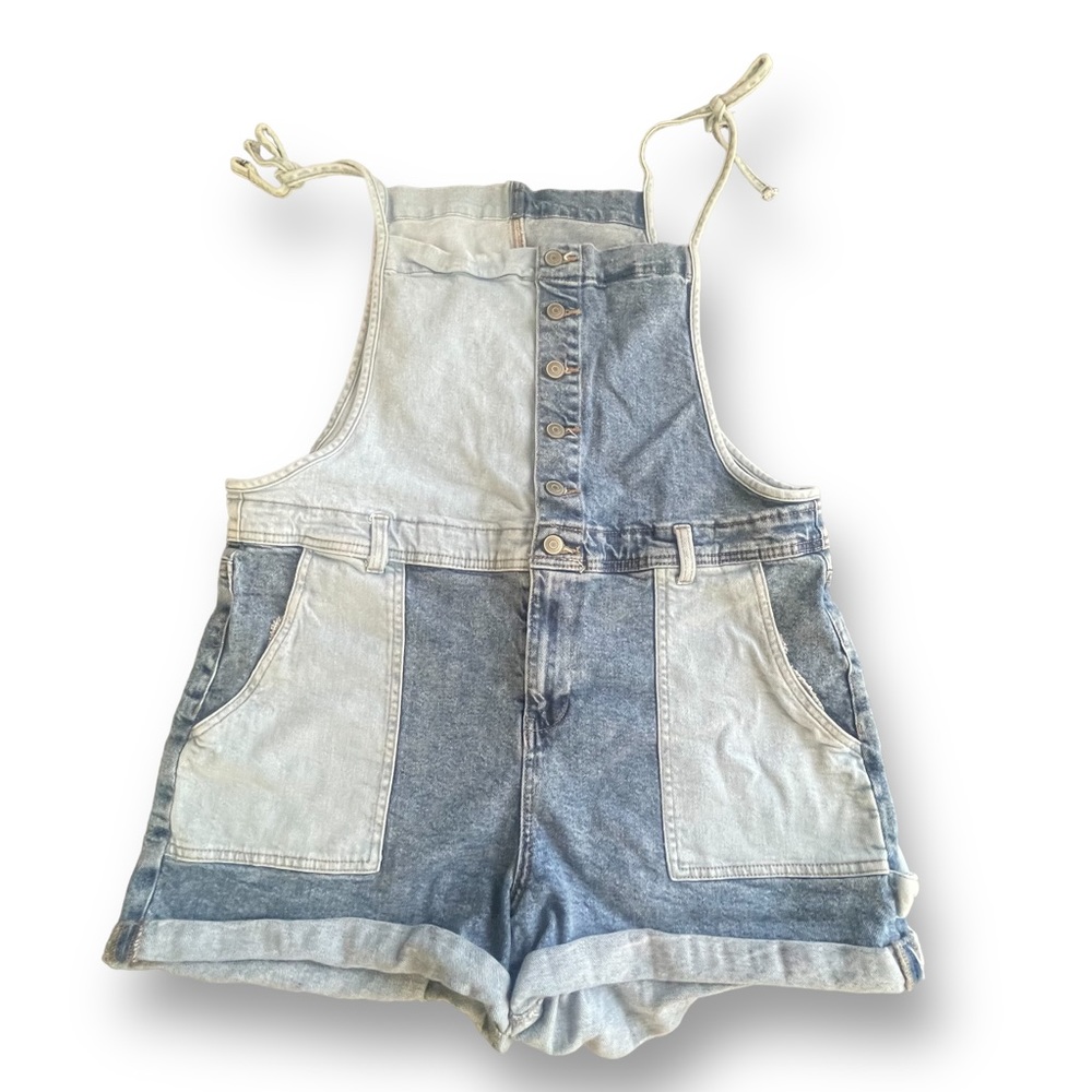 Celebrity Pink Med/Light Wash Patchwork Denim Shortall Juniors Size XL Denimcore